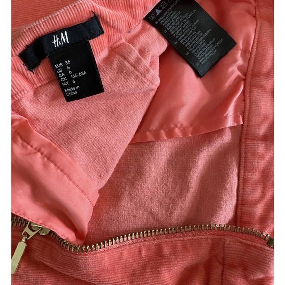 H&M Corduroy Zip Up Skirt Women's Size 6 Coral/Orange W/ pockets - Picture 6 of 6